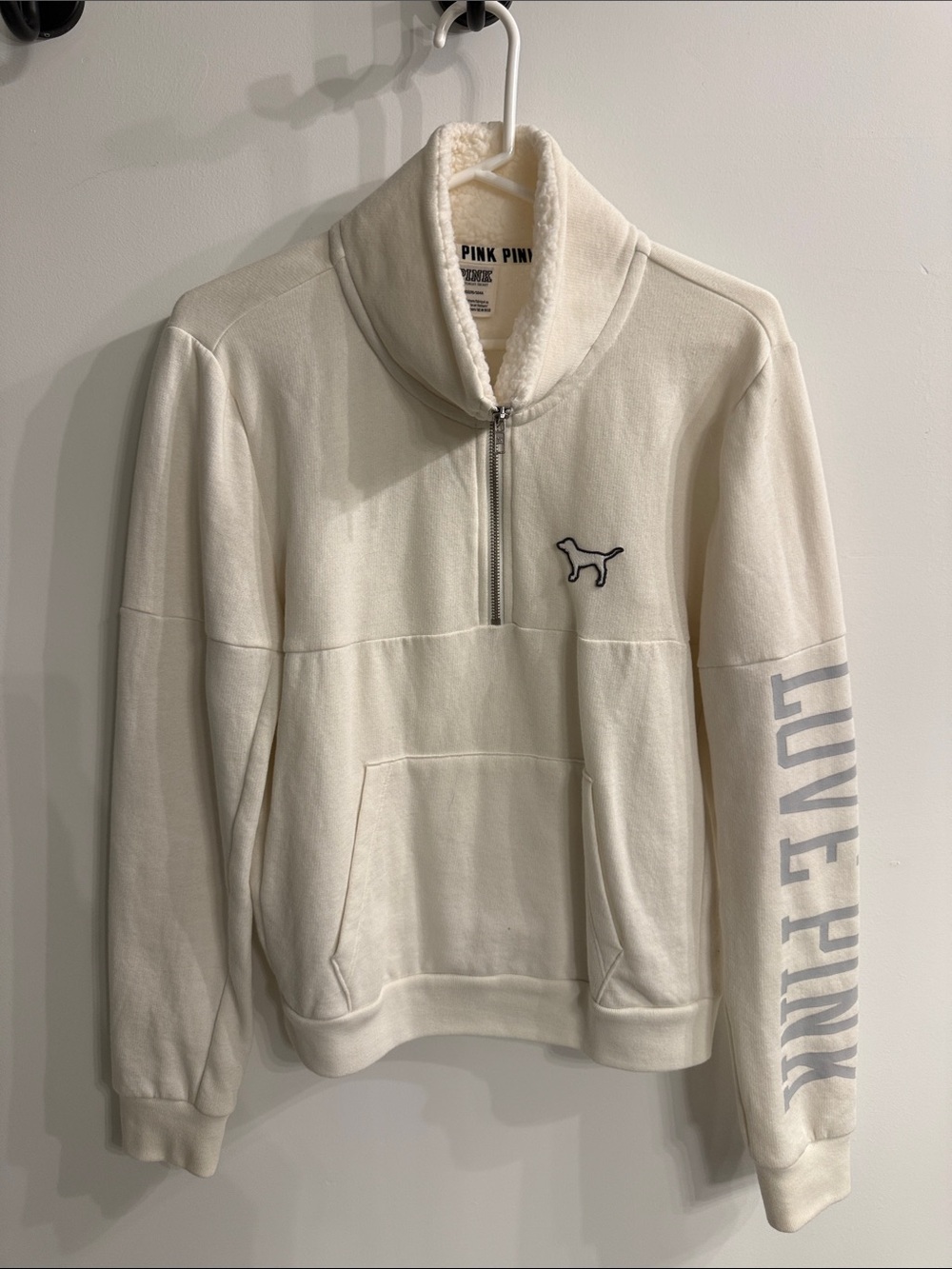 PINK Victoria's Secret Cream Half-Zip Sherpa Pullover